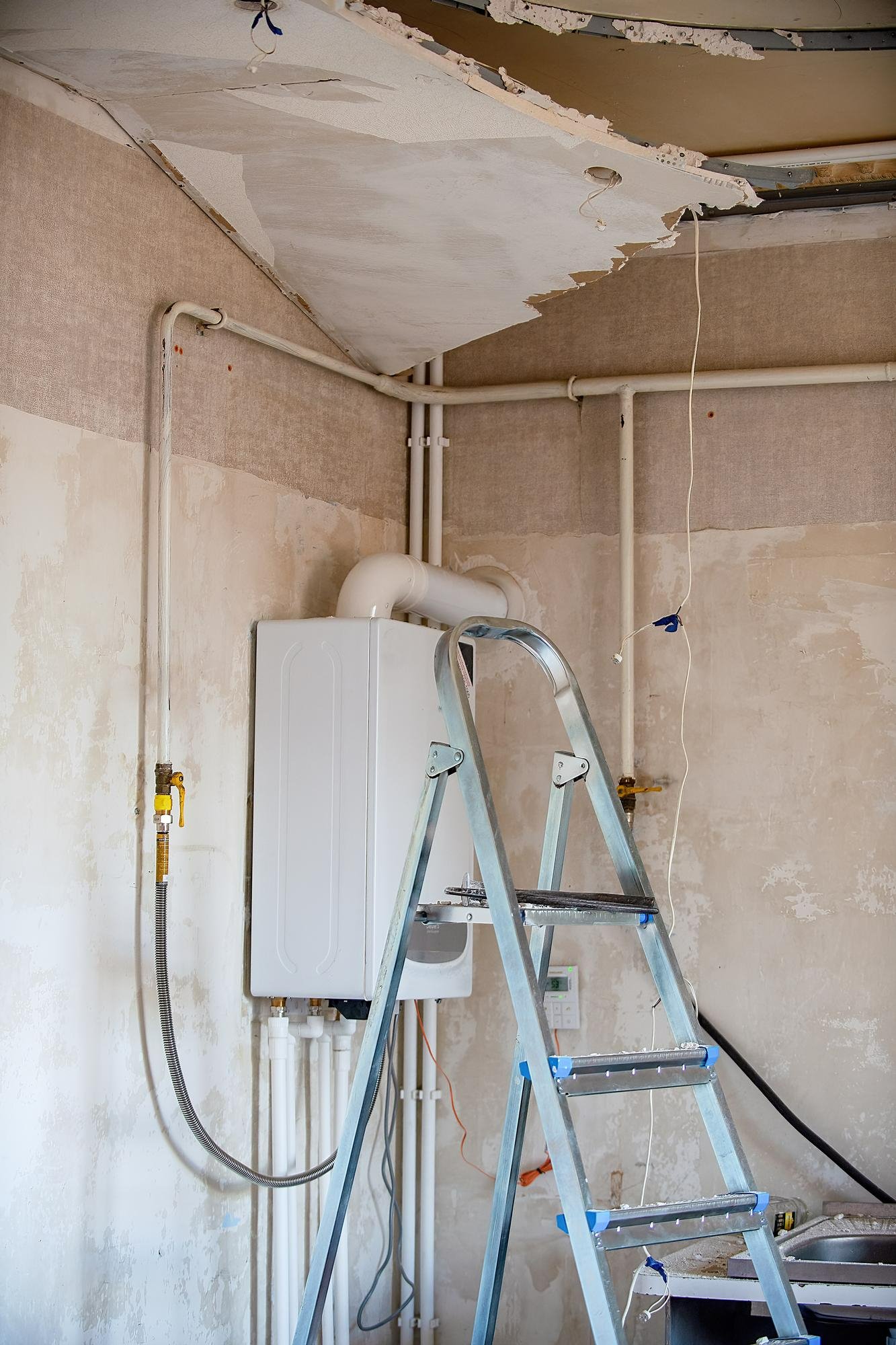 Water-heating equipment before replacement work